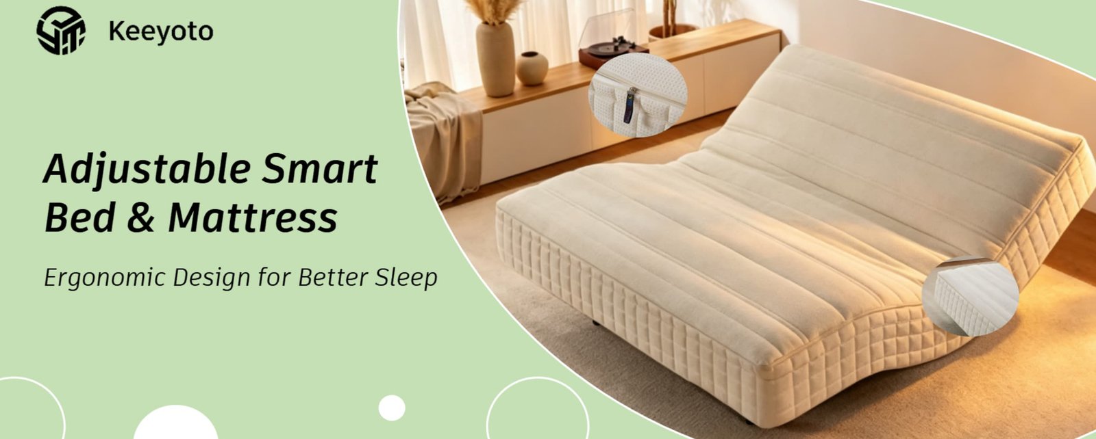 Keeyoto adjustable smart bed and ergonomic mattress banner, wholesale adjustable bed set with comfortable memory foam mattress for bedroom sleep improvement