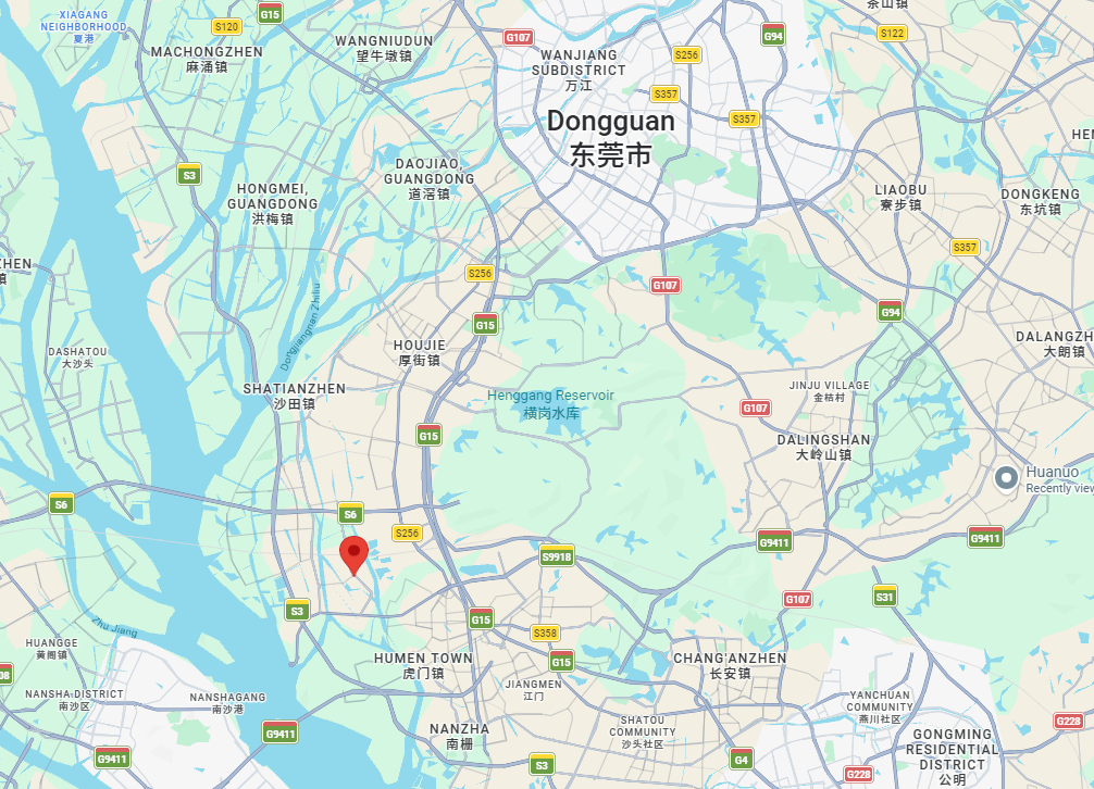 Keeyoto mattress factory location map, transportation traffic map of our manufacturing plant in Dongguan Guangdong China