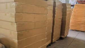 Warehouse loading scene of Keeyoto adjustable bed frames and mattresses, full truck shipment for global hotel and wholesale clients, factory bulk order delivery process